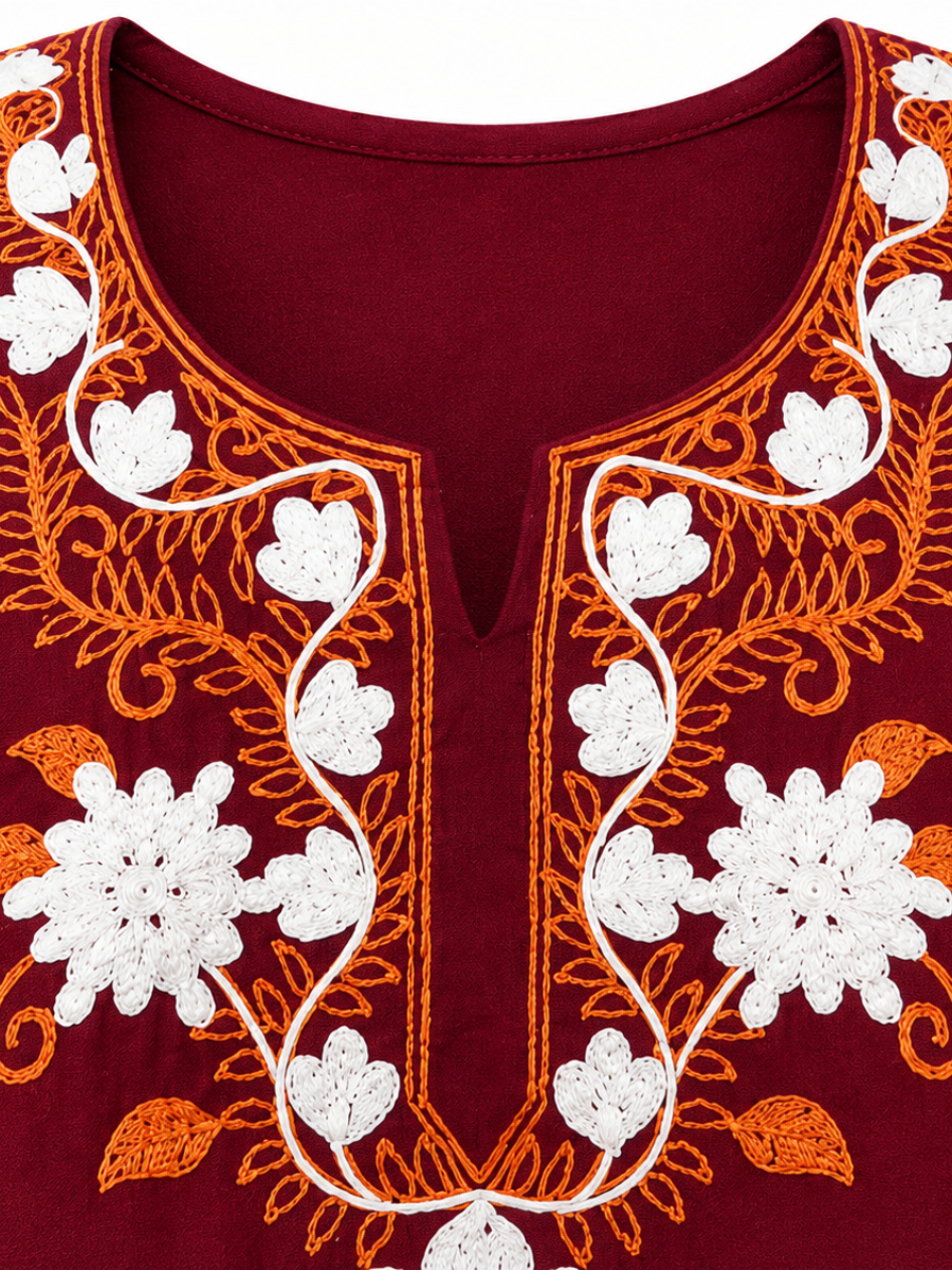 Noor : Aari embroidery summer kurti | Dark Red